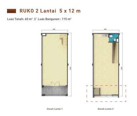Ruko Graha Boulevard Denah Tipe 5x12